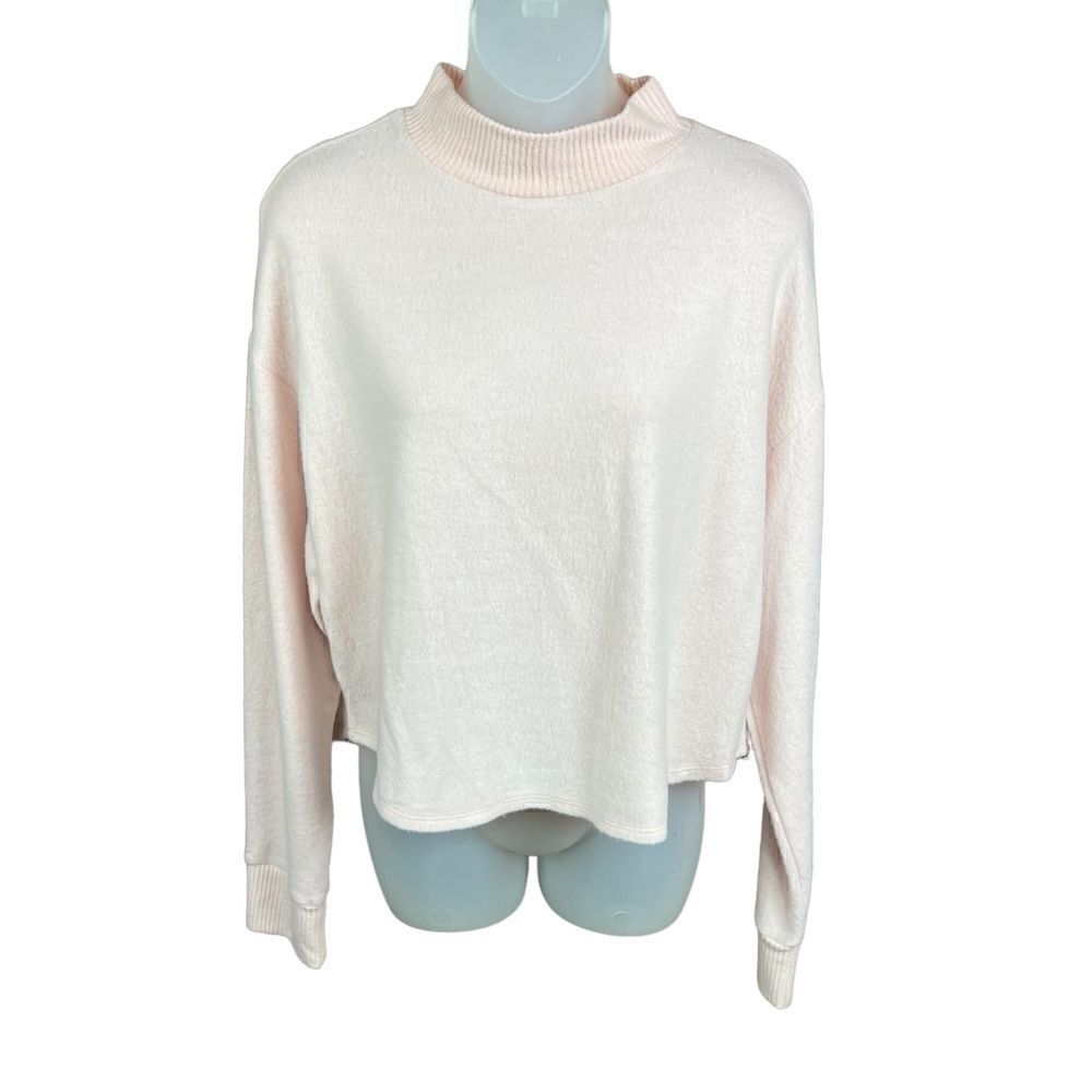 Socialite Drop Shoulder Sweater Cropped Turtleneck Pink Smoke Ribbed Cuffs Large